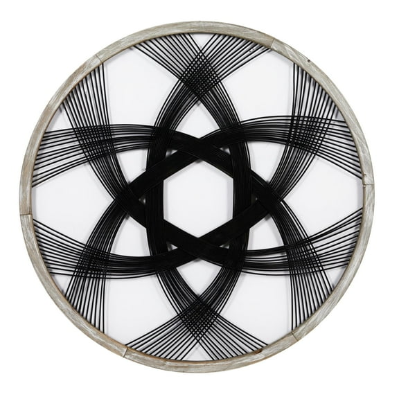 DecMode Black Wood Woven Geometric Wall Decor