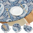 thumbnail image 4 of Blue Pioneer Flower and Paisley Pattern (3) Round Fitted Tablecloth with Elastic Edge,Dining Table Cover Waterproof,Outdoor Round Tablecloth for Camping,Dining,Indoor and Outdoor, 4 of 7