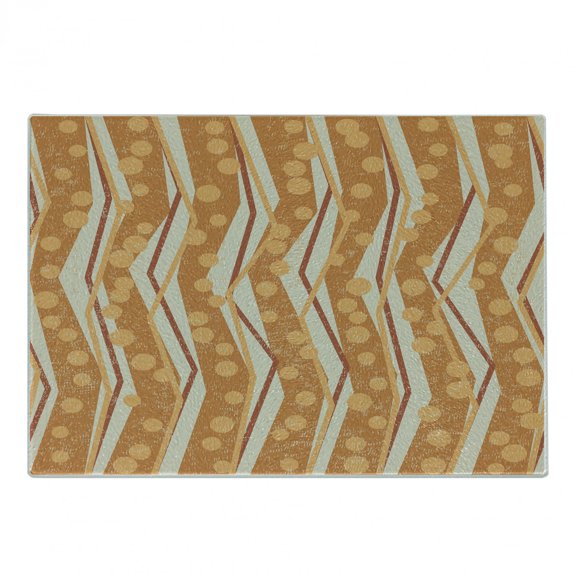 Burnt Orange Cutting Board, Chevron Zigzags Pattern with Stripe and Dots Geometrical, Decorative Tempered Glass Cutting and Serving Board, Small Size, Burnt Orange Off White, by Ambesonne