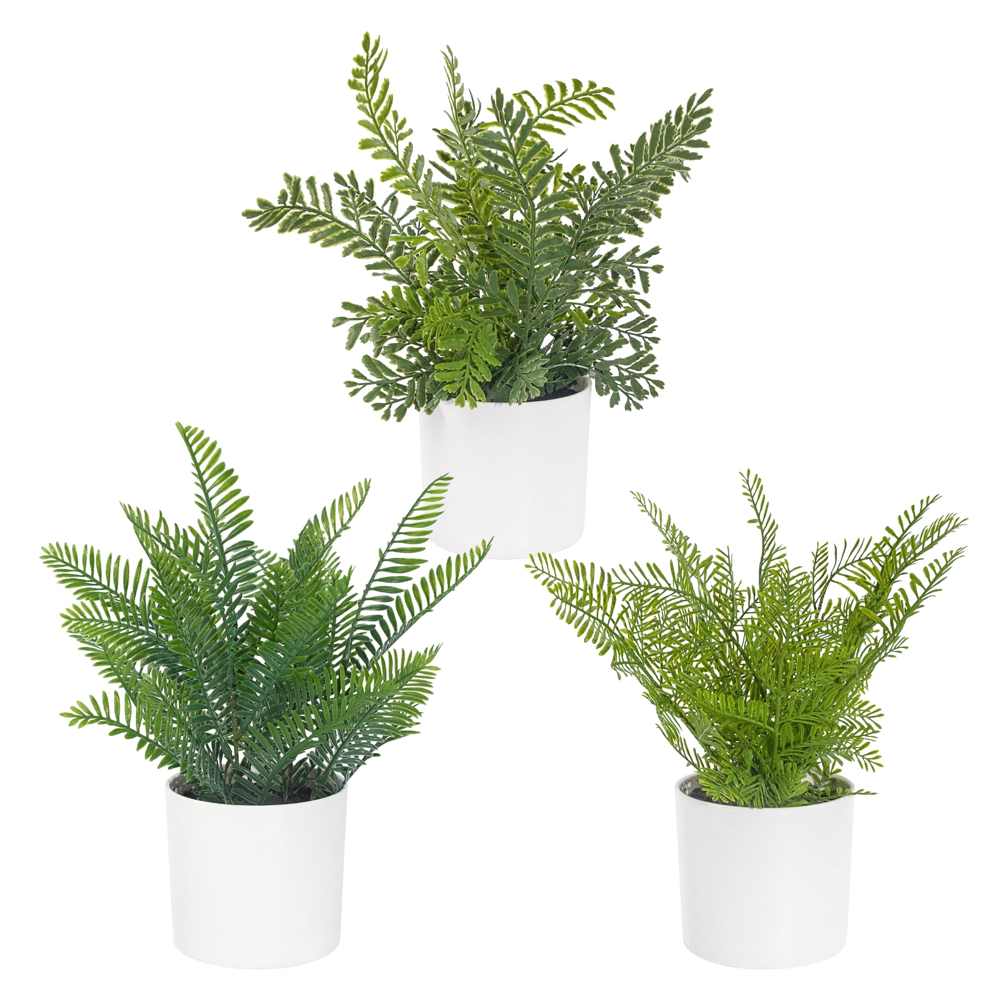 Artificial Plants Green Fern in Pot, 3Pieces, 11"H