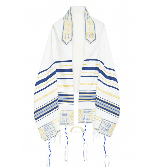 3 Arches USA The Blessing Tallit, Messianic Prayer Shawl (Navy Blue-Medium)
