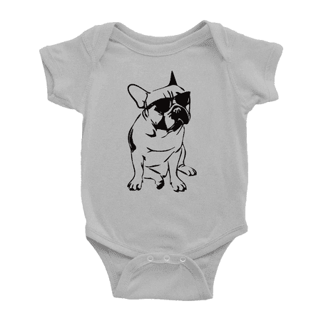 

French Bulldog with Sunglasses Cute Boys Short Sleeve Romper Bodysuits 0-24M