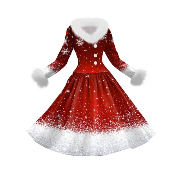 Yucgh Women's Casual Long Sleeve V-Neck Patchwork Fleece Dress, Christmas Print Holiday Party Dress, Warm Plush Winter Dress，S