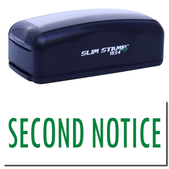 Large Pre-Inked Second Notice Stamp, Slim 1854, Ultra Slim Design, Impression Size 1-13/16" by 2-1/2", Up to 25,000 Impressions - Green Ink