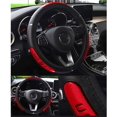 thumbnail image 2 of Housse de Volant Extensible Élastique, Frais en Été, Housse de Volant Automobile Universelle 15 Pouces, Motif en Fibre de Carbone, Antidérapant, Inodore, Facile à Installer, Noir Rouge, 2 of 3