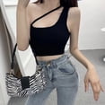thumbnail image 4 of Women's Crop Tops Shoulder Ribbed Seamless Exercise Workout Tank Tops, 4 of 5
