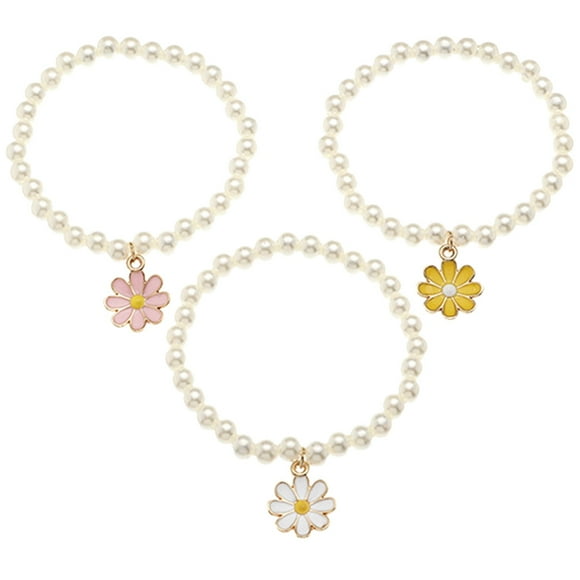 KAKOWELY pearl bracelet 3pcs Pearl Bracelets Stackable Flower Pendant Bracelet Bohemia Wrist Jewelry3.15"X0.59"X0.24"