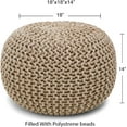 thumbnail image 5 of · REDEARTH · Round Pouf Ottoman - Hand Knitted Cable Boho Poof Home Décor Pouffe Circular Footrest for Living Room - Nursery - Bedroom - Lounge 100% Cotton (18”x18”x14”) - Beige Ivory, 5 of 10