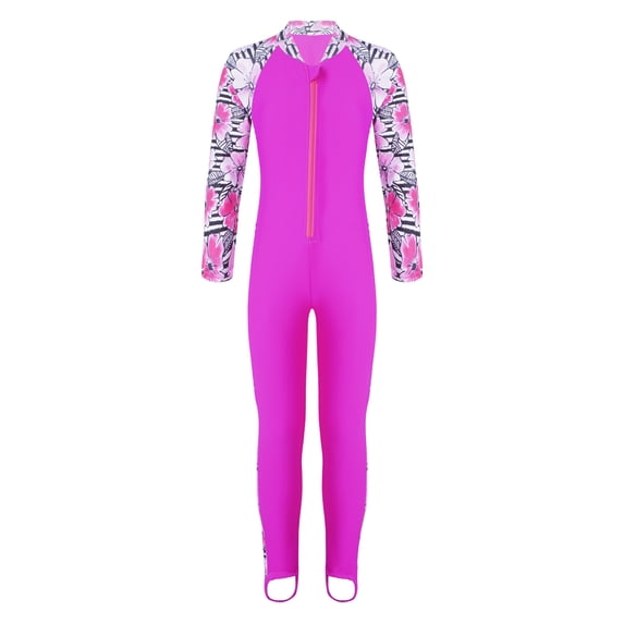 Alvivi Kids Girls One Piece Long Sleeve Swimsuits UPF 50+ UV Sun Protective Full Body Rash Guard Wetsuit Floral Pink 3-4