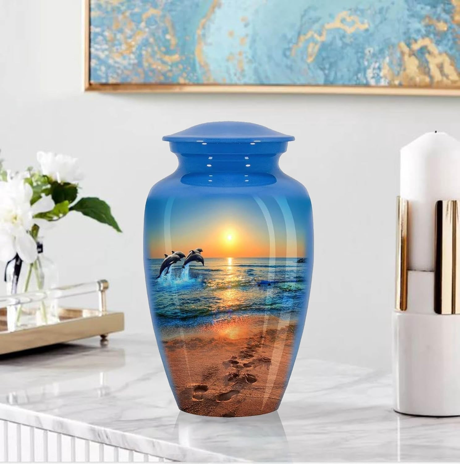 Dolphin Cremation Urn for Human Ashes Adult for Funeral, Burial & Home - Urns for Ashes Adult Memorials Urn Crafts - Large Urns & Cremation Urns for Divine Dolphins Size 10x6.5 in