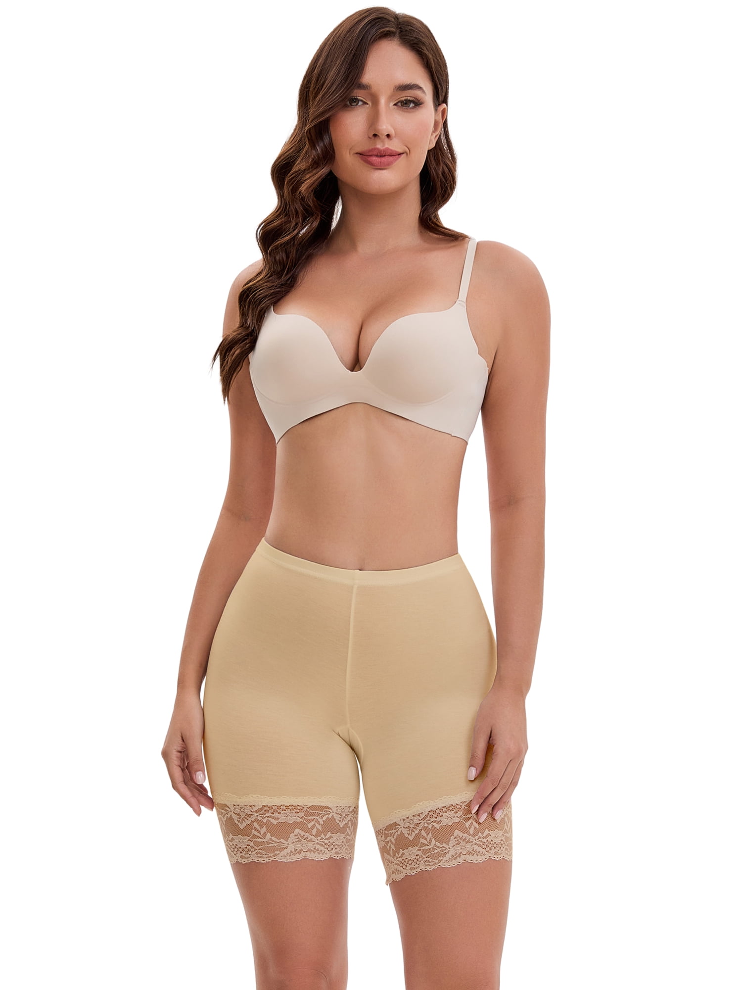 DARING DIVA Women's Wide Lace Trim Shorts Mid Thigh Slimme Underwear XXL Beige