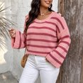 thumbnail image 5 of Atogsazn Women Striped Crew Neck Knit Sweater Casual Oversized Long Sleeve Pullover Sweaters Fall Winter Tops Pink L Fashion, 5 of 7