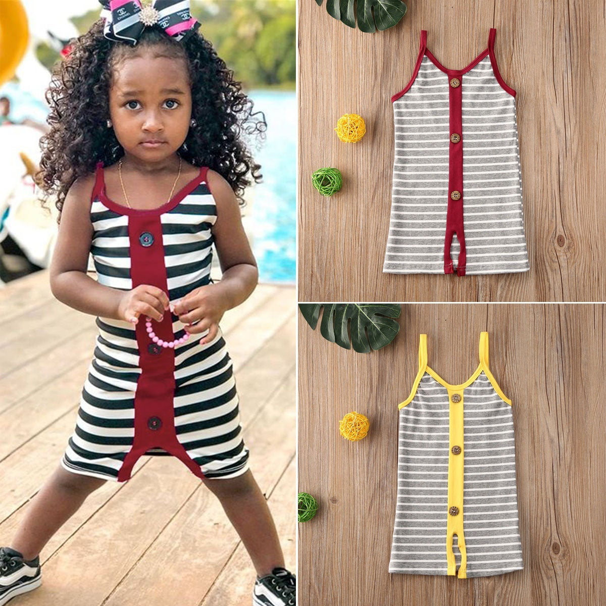 Toddler Infant Kids Baby Girl Dress Clothes Stripe Sleeveless Casual Dresses