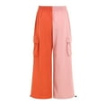 thumbnail image 4 of felwors Women's Color Block Cargo Pants - High Waisted Wide Leg Casual Trousers with Pockets Pink, XL, 4 of 8