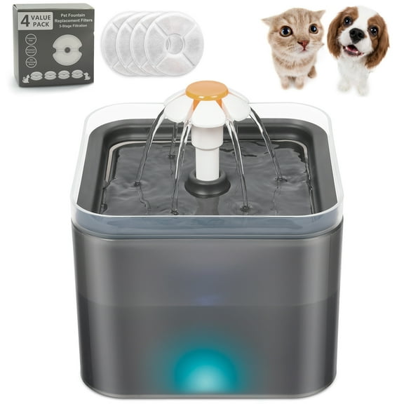 Cat Water Fountain, 2L/68oz Pet Water Fountain for Cats Inside, Automatic Dog Drinking Dispenser with Replacement Filters Quiet Pump LED Lights, Cats Dogs and Birds Use, Black