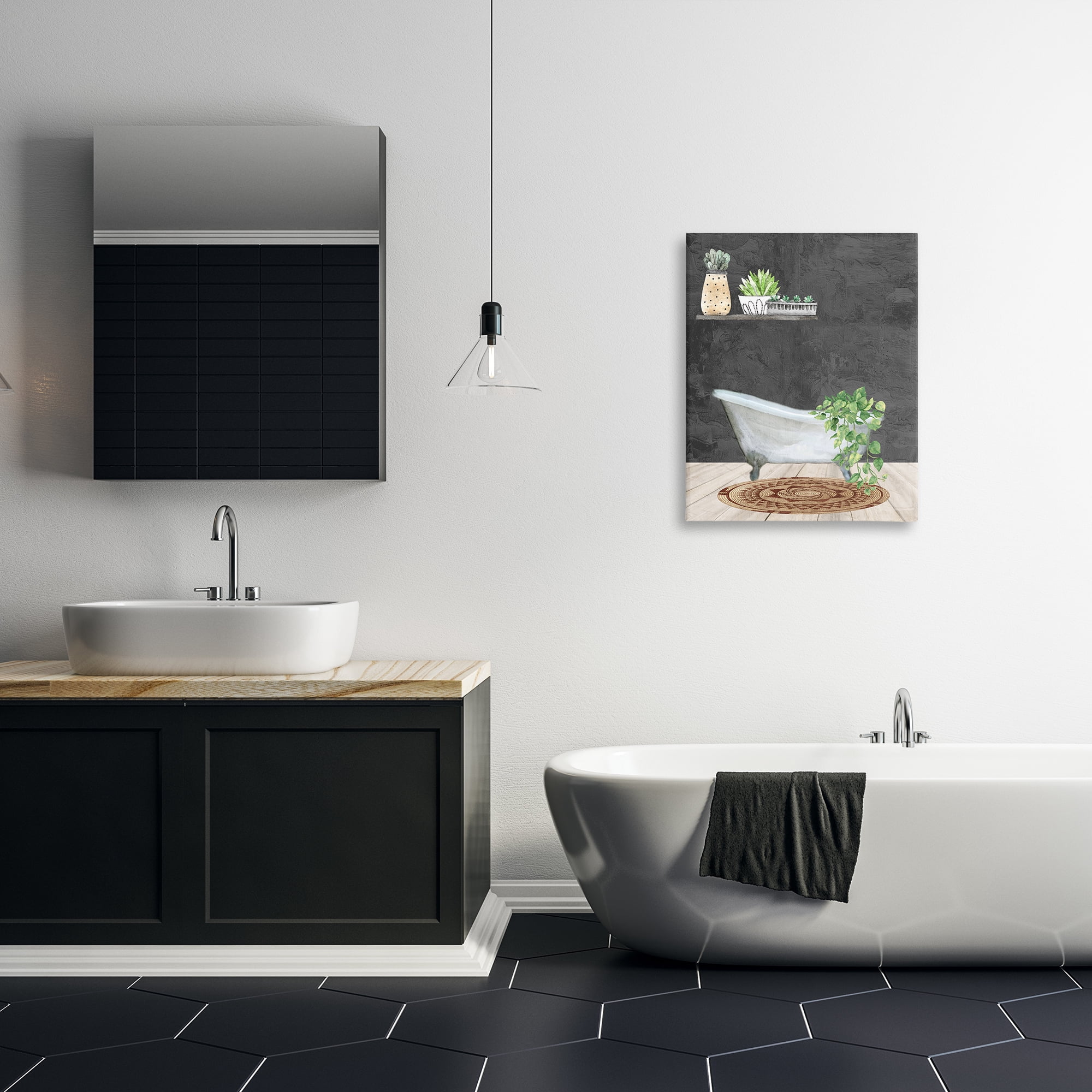 Stupell Industries Relaxing Greens Bathroom Bath & Laundry Painting Wrapped Canvas Art Print Wall Art, 24 x 30