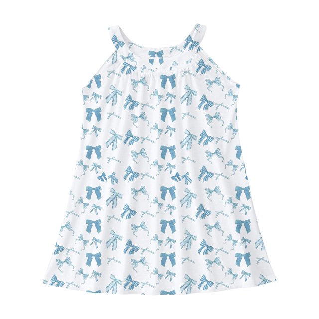 Robe Fille Tout-Petit Nœud Imprimé Couverture d'Été Sans Manches Col Rond Tenue de Plage pour Enfant Taille 11-12T