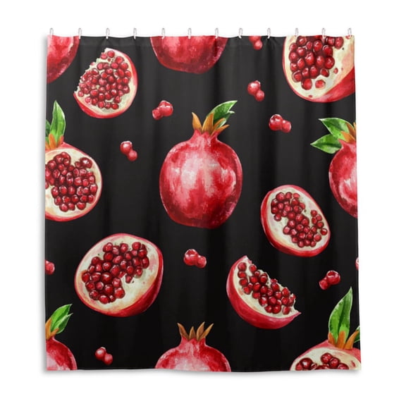 Pomegranate Pattern on Black Shower Curtain Liner 66x72 Inch Waterproof Shower Curtains Decorative Bathroom with 12 Pack Hooks