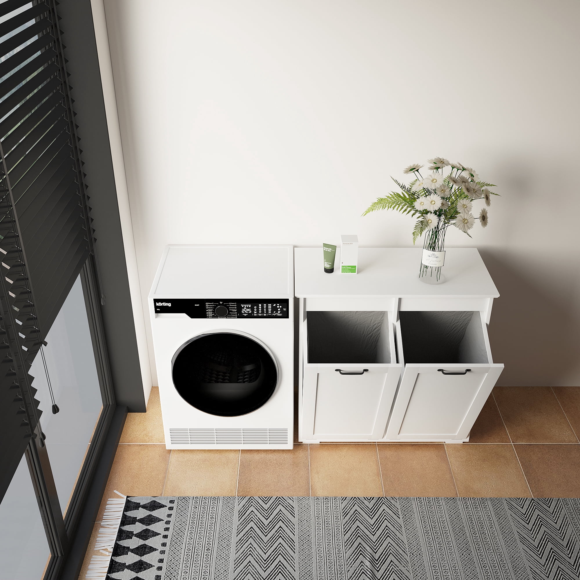 Laundry Cabinet with 2 Removable Liner Bags Clothes Hamper, White