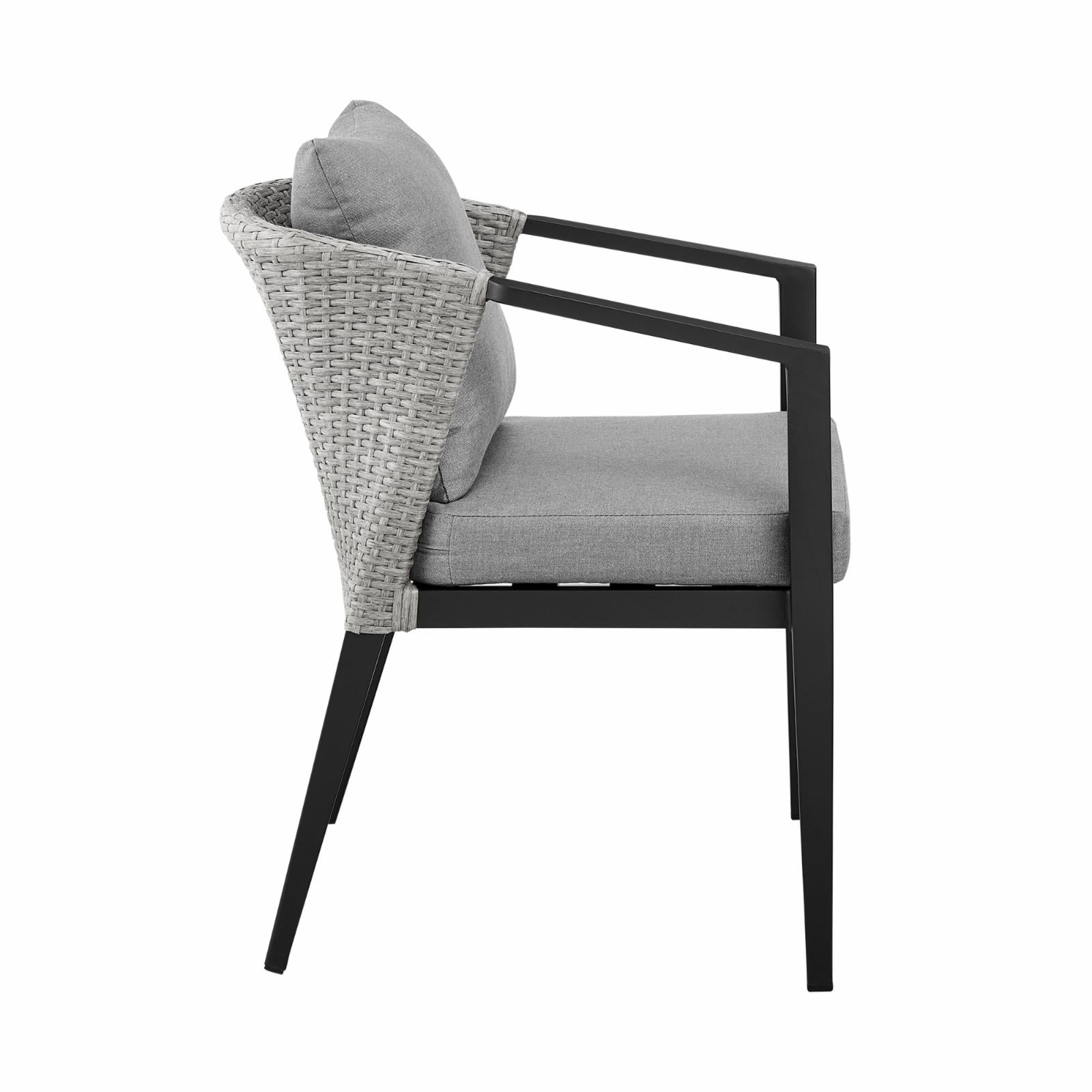 Armen Living Armen Living Aileen Outdoor Fabric/Rattan Dining Chairs in Gray/Black (Set of 2)