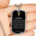 thumbnail image 3 of Justice Executed Proverbs 21:15 Necklace Stainless Steel or 18k Gold Dog Tag 24" Chain, 3 of 8