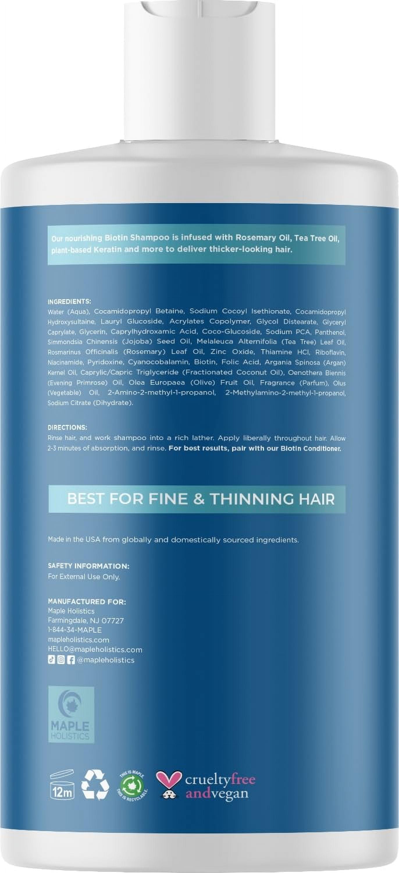 Biotin and Rosemary Volumizing Shampoo for Fine Hair, Sulfate-Free Formula, 16 fl oz