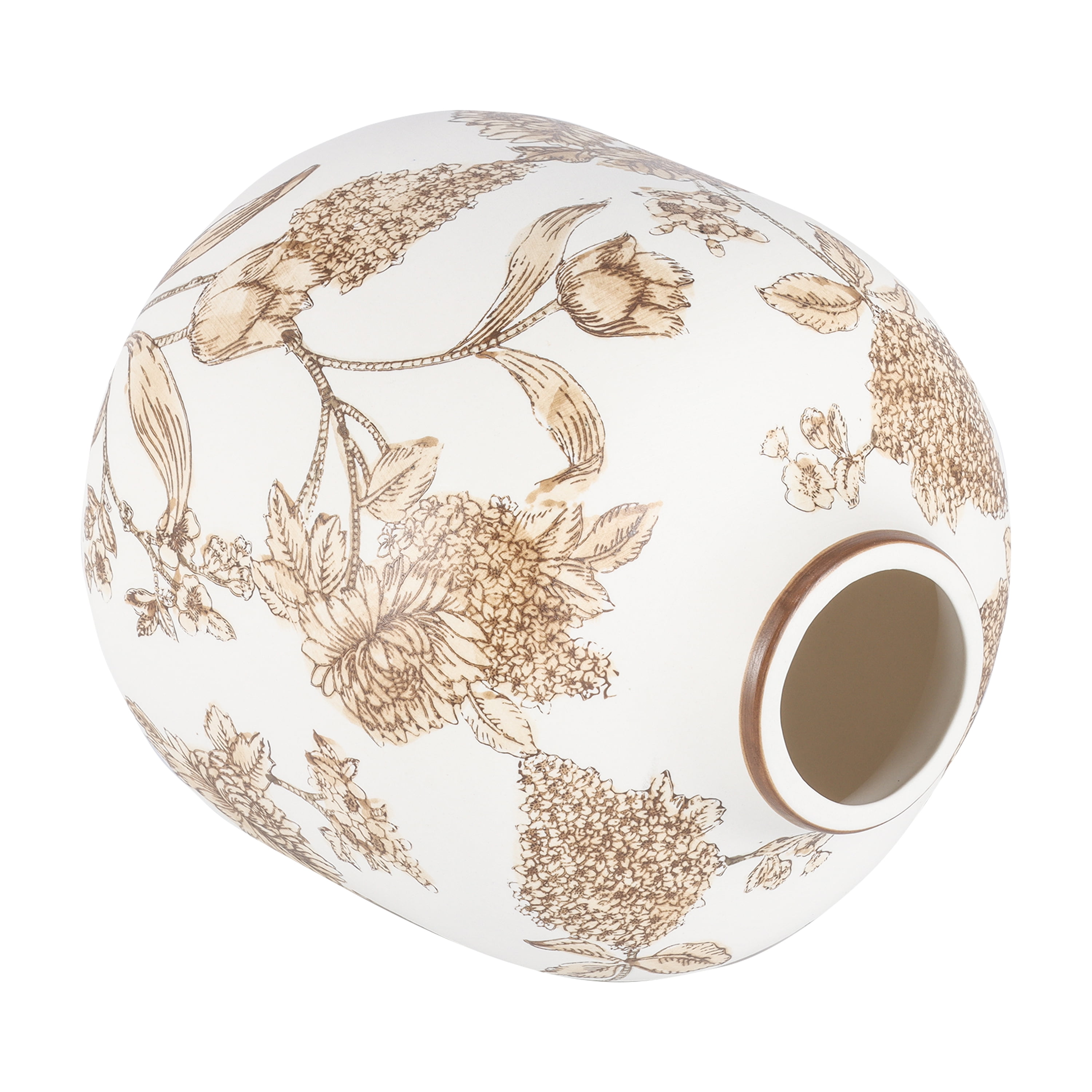 Home Decor Collection Sterling & Noble Home White Ceramic Brown Floral Painted Tabletop Vase