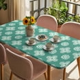 thumbnail image 3 of Teal Green Floral Table Cloths for 5 Foot Rectangle Tables, Spring Flowers Modern Abstract Art Farmhouse Patio Waterproof Elastic Fitted Tablecloths, Washable Rectangular Table Cover for Camping, 3 of 8