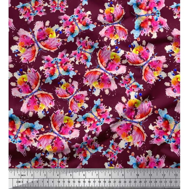 Soimoi Purple Rayon Fabric Insect Watercolor Fabric Prints by Yard 56 Inch Wide