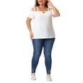 thumbnail image 2 of Blusa casual de verano para mujer de tallas grandes Agnes Orinda, con hombros descubiertos, corte en la parte superior, mangas cortas y diseño cruzado, talla 2X, color blanco, 2 of 6