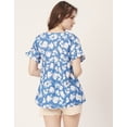 thumbnail image 2 of Moomaya Women Printed Short Sleeves Cotton Top, V Neck Long Length Flared Summer Tunic Top, 2 of 8