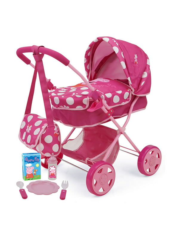 Peppa Pig: Baby Classic Doll Pram Set - Pink & White Dots - 7 Piece Set, Fits Dolls up to 18",  Pretend Play For Kids Ages 3+