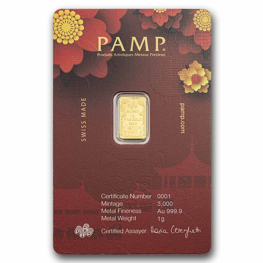 1 gram Gold Bar - PAMP Suisse Lucky Cat (In Assay w/ Sleeve)