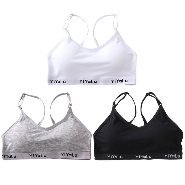 Girls Solid Color Racerback Letter Print Sport Training Bra Underwear 3 Pack