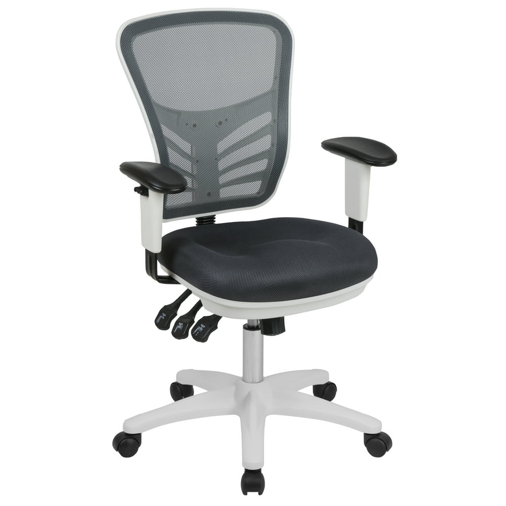 44.25" White and Gray MidBack Multifunction Executive Swivel Office