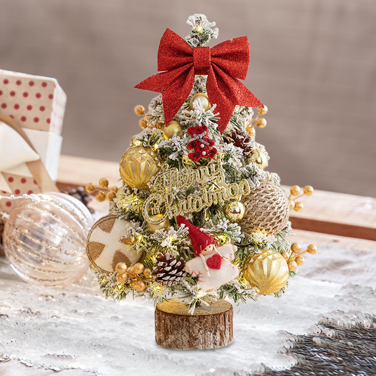 Mini Sapin De Noël 35 Cm Avec Guirlande LED – Décoration De Table, Bureau, Maison, Style Rustique (pin Rouge)