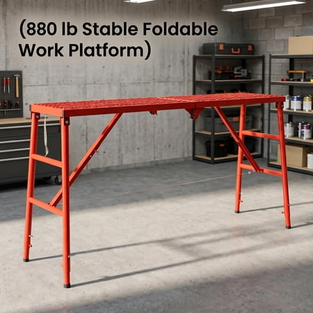Tanfengu 880 lbs Foldable Scaffolding Platform, 69x15x52.7 inch Alloy Steel 5-Level Adjustable Height Portable Work Ladder Ideal for Standard Staircase Painting Wiring Car Wash Home Decor