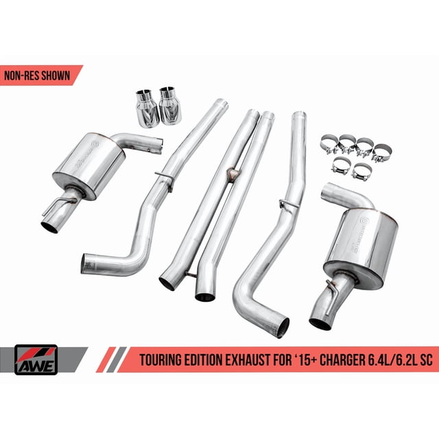 Fits 2015-2023 Dodge Charger AWE Tuning Exhaust System Kit 3020-32056 Touring Edition Cat-Back System; Stainless Steel; Without Muffler; Single Exhaust With Single Outlet; Rear Exit; Non-Resonated