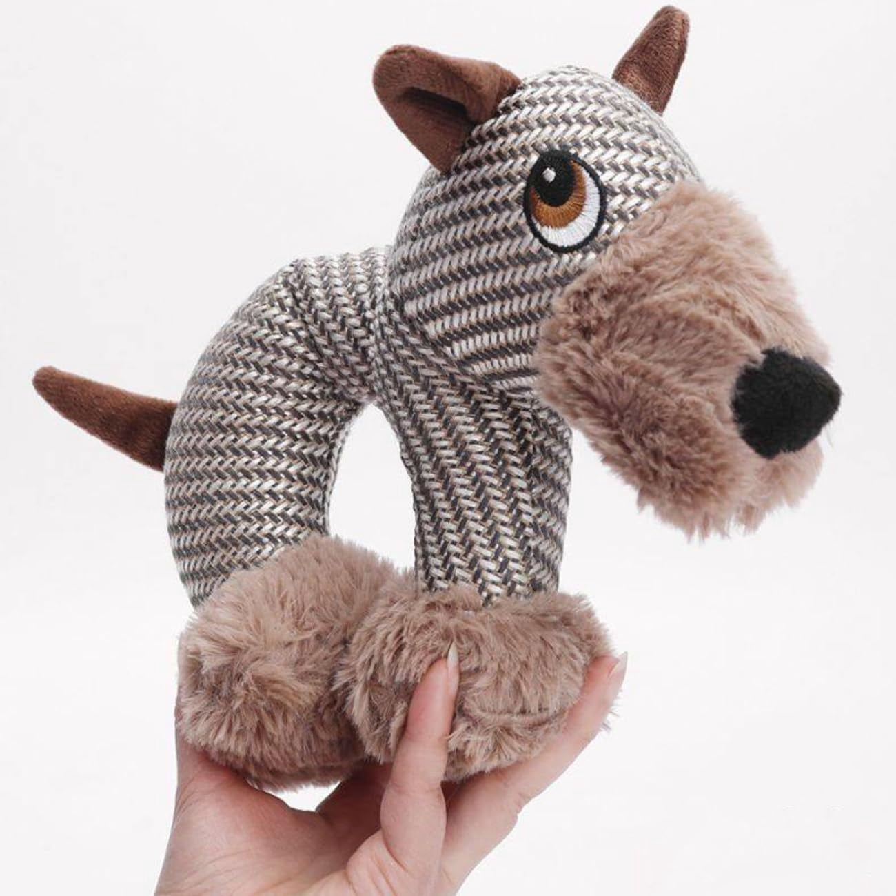 Companions Dog Toy - Squeaky Linen Chew Animal, Sturdy Indestructible Plush for Boredom & Anxiety Relief (Dog)-dh