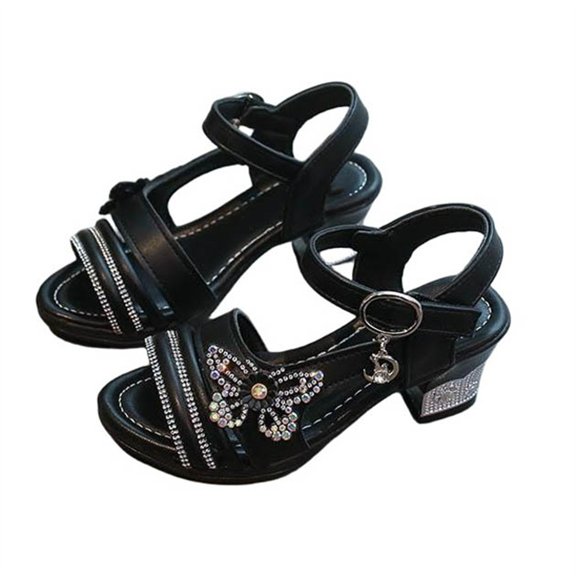 hoksml Girls Low Heel Sandals with Rhinestone Butterfly Toddler Little Kid Dress Sandals