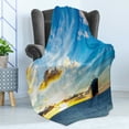 thumbnail image 4 of Nautical Soft Flannel Fleece Blanket, Scenic Dreamy Sky View with Big Commercial Ship in the Ocean Leads to the Urban Harbor, Cozy Plush for Indoor and Outdoor Use, 70" x 90", Blue, by Ambesonne, 4 of 5