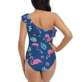 thumbnail image 5 of Sikiie Plants And Flamingos Print Women One Piece Swimsuits Tummy Control One Shoulder Bathing Suits Ruffle Swimwear, From S to XXL-X-Large, 5 of 6