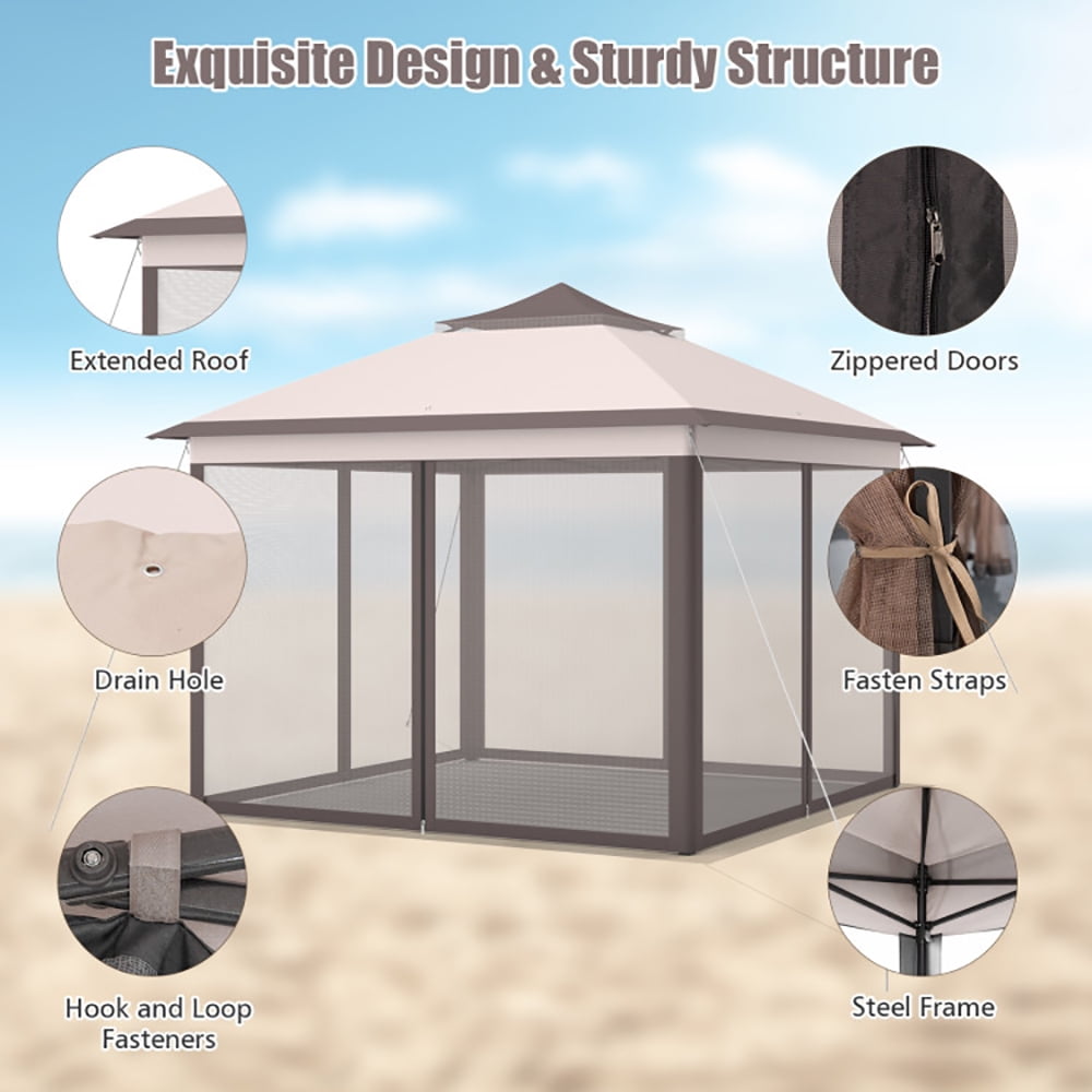 Aimee Lii 11 x 11 Feet 2-Tier Pop-Up Gazebo Tent Portable Canopy Shelter Carry Bag Mesh, Backyard Canopy Gazebo for Party Wedding, Beige Aimee Lii 11 x 11 Feet 2-Tier Pop-Up Gazebo Tent Portable Canopy Shelter Carry Bag Mesh, Backyard Canopy Gazebo for Party Wedding, Beige