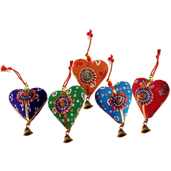 Rastogi Handicrafts Set of 5 Multi Colored Heart Festival Decorative Collectible Fabric (Hearts)