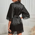 thumbnail image 6 of Kaemgyyd Short Satin Robes Women Elegant Flare Half Sleeve Lace Trim Bathrobe Summer Breathable V Neck Belted Loungewear, 6 of 6
