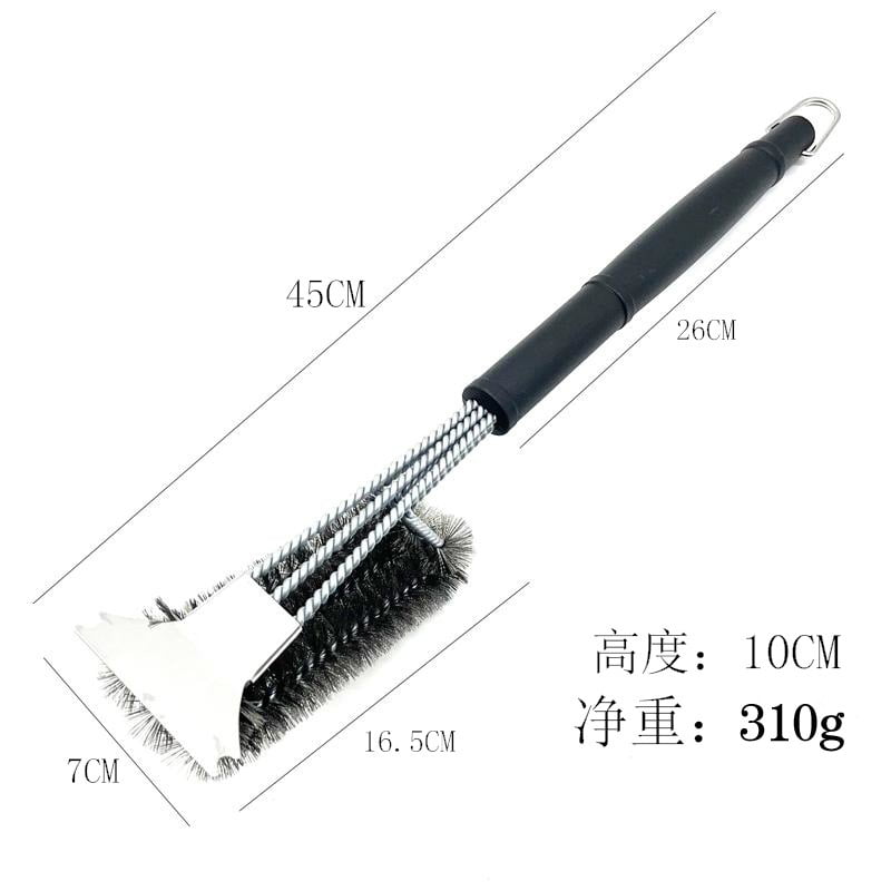 18-inch BBQ Brush and Scraper - Three rows of reinforced stainless steel bristles - Best heavy-duty outdoor BBQ brush for all types of grills - 18-inch long BBQ brush handle