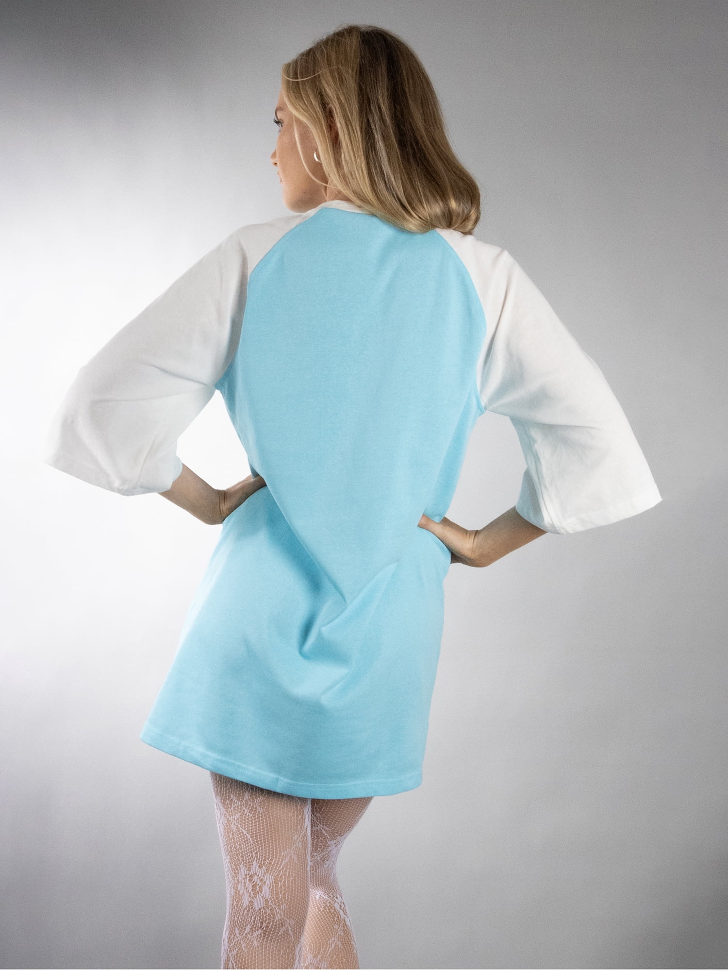 DARING DIVA Women's StarStruck Oversized T-shirt Dress L Light Blue