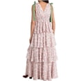 thumbnail image 4 of Summer Sleeveless V-neck Floral Printing Flared Ruffle Long Maxi Dress, 4 of 6