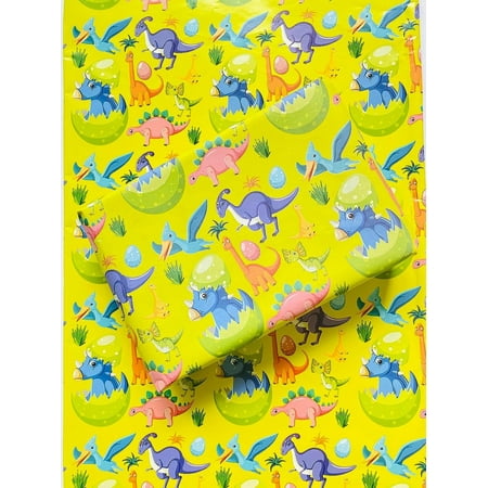 TK COLLECTION || PresNok Dinosaur theme wrapping paper, green printed wrapping paper, gift paper,birthdays, occasions,festivals gift Wrapping paper, size 20 x28 inch, pack