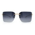 thumbnail image 6 of Womens Rimless Wrap Luxury Oversized Rectangle Metal Frame Sunglasses Gold - Smoke, 6 of 8